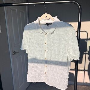 J. Crew White Textured Button Up Blouse with Gold Buttons